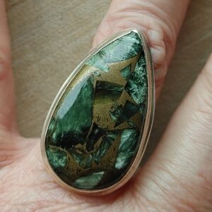 Seraphinite Gemstone Ring in Sterling Silver Overlay (Size 9)